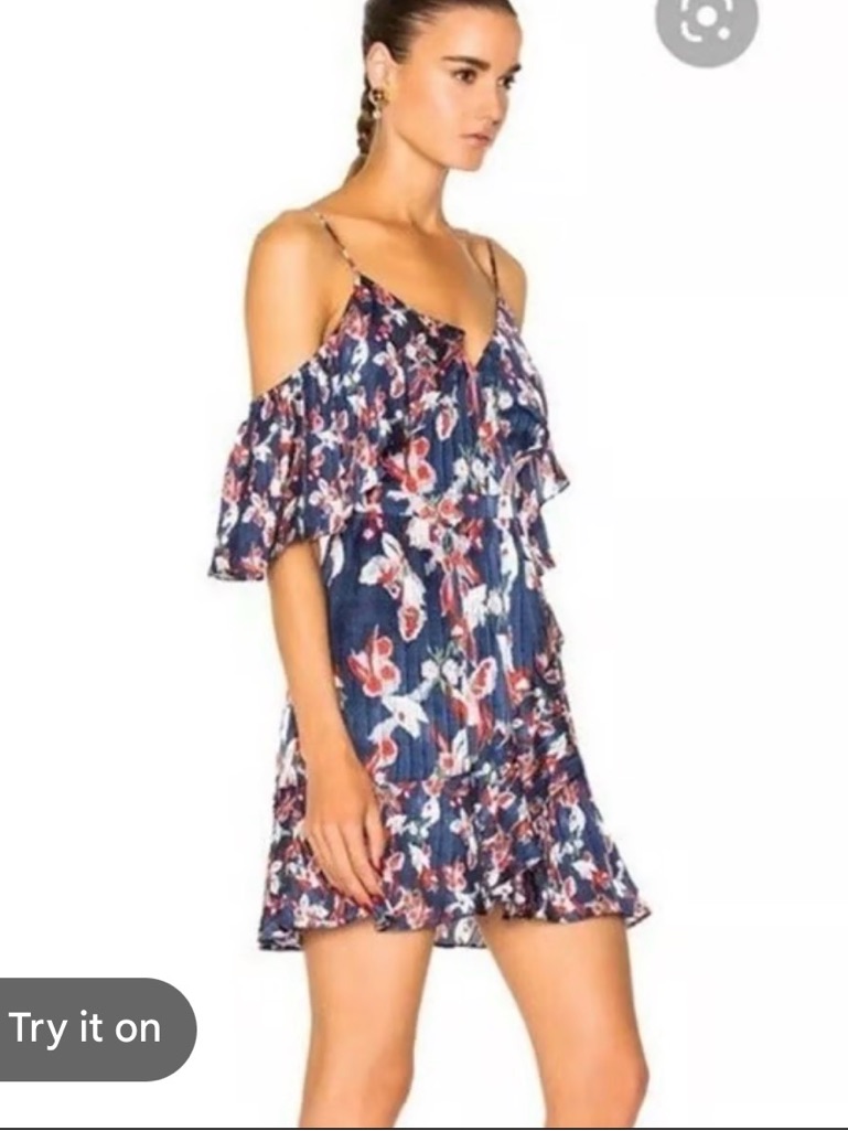 Tanya Taylor Floral Cold-Shoulder Navy Summer Dress Size 4 100% Silk, Not Lining